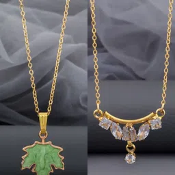 Birado Jewellery Set Of 2 Stainless Steel Gold-Plated Enamelled Necklace-image-26