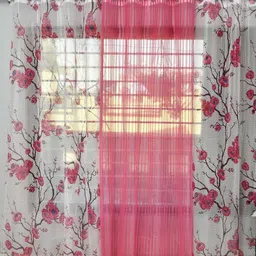 Galaxy Home Decor Pink & White 3 Pieces Floral Printed Sheer Door Curtains-picture-17