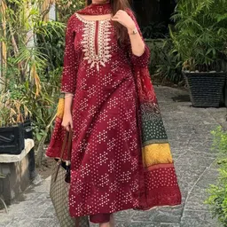 Aaghnya Ethnic Motifs Printed Round Neck Straight Kurta With Trousers & Dupatta-picture-13