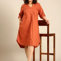 The Pink Moon Rust Cotton A-Line Midi Dress-image-73