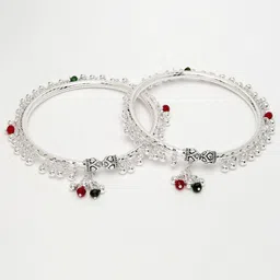 Anouk Set of 2 Silver-Plated Beaded Kada Anklets image 3
