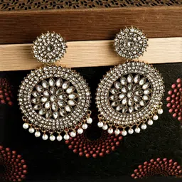 JaiShree Jewels Gold-Plated Artificial Stones Studded & Beaded Circular Drop Earrings-picture-27