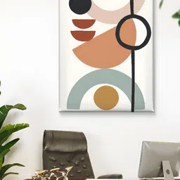 Livin'luxe White & Brown Geometric Shapes Printed Canvas Wall Art image 3