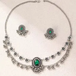 Peora Silver-Plated Crystal Studded Necklace & Earrings-picture-34
