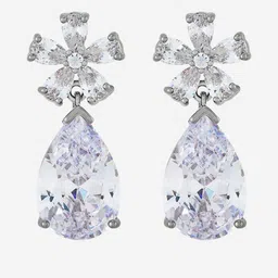 Kushal's Fashion Jewellery Classic Rhodium-Plated Zircon Studded Drop Earrings-picture-10