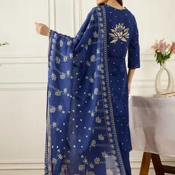 Indo Era Women Floral Printed Regular Pure Cotton Kurta with Trousers & With Dupatta image 2