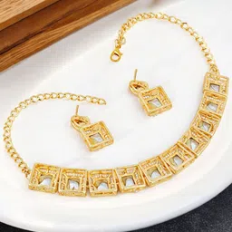 LUCKY JEWELLERY Gold-Plated Stone Studded & Beaded Jewellery Set-picture-13