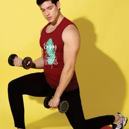 WOOSTRO Pack Of 2 Printed Super Combed Cotton Gym Vests VWS26(ALONE YELLOW)(ENJOY MAROON) image 2