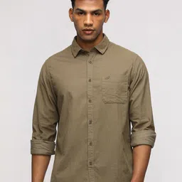 Crocodile Men Comfort Spread Collar Solid Cotton Casual Shirt-picture-10