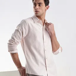 Calvin Klein Jeans Pinstripes Striped Spread Collar Slim-Fit Linen Shirt-picture-13