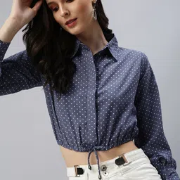 SHOWOFFFF Polka Dot Print Crepe Cinched Waist Crop Top image 4
