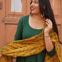 GoSriKi Women Solid A-Line Kurta with Trousers & Dupatta image 2