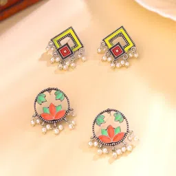 Qiroko Set Of 2 Pearls Beaded Square Shaped Drop Earrings-picture-22