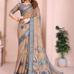 Moda Rapido Floral Zari Linen Blend Saree-picture-26