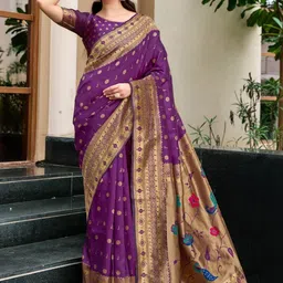 Kalista Woven Design Zari Silk Blend Paithani Saree-picture-10