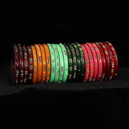 ZULKA Set of 24 Colorful Glass Golden Zircon Stone & Beads Bangles Kada image 5