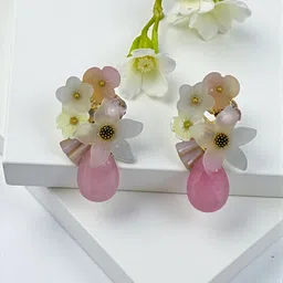 AVANT-GARDE PARIS Gold-Plated Artificial Stones Studded & Beaded Floral Drop Earrings image 2