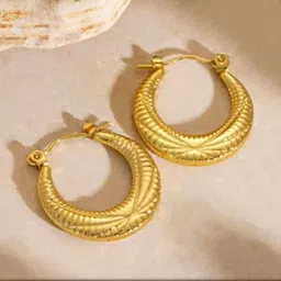 DressBerry Stainless Steel 18K Gold-Plated Circular Shaped Hoop Earrings-image-6