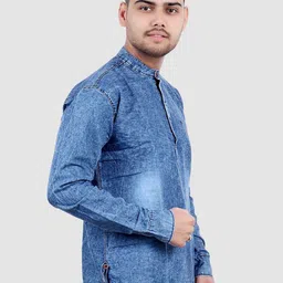 M'COT Men Solid Mandarin Collar Washed Straight Kurta image 3