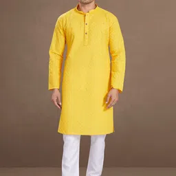 DIVISIVE Men Floral Embroidered Regular Kurta with Pyjamas-picture-24