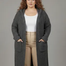 Sztori Plus size Shawl Collar Acrylic Longline Open Front cardigan image 4