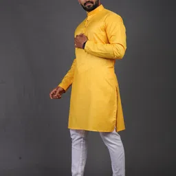 Enmozz Men Yellow Blended Kurtas image 3