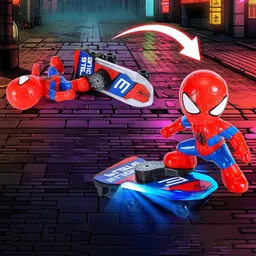 OPINA Kids Spider Man Skateboard Sliding Plate Toy With Auto-Turning Action & LED Light image 4