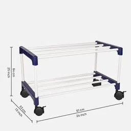 novatic Flint Fabric Shoe Rack with 2 Shelves in White and Blue Colour image 2