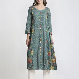 Saffron Threads Women Floral Printed Screen Print Daily Cotton A-Line Kurta-picture-35