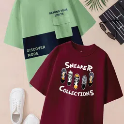 BAESD Boys Pack Of 2 Printed Drop-Shoulder Sleeves Oversized Pure Cotton T-shirts-picture-29