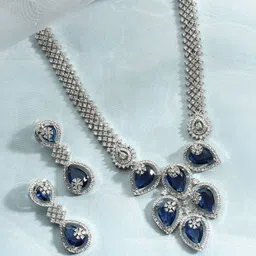 justpeachy Rhodium-Plated American Diamond Studded Jewellery Set-picture-31