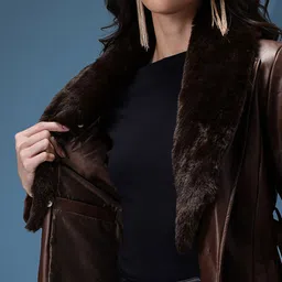 bebe PU Longline Coat With Detachable Faux Fur Collar & Belt image 5