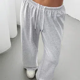 SZN Women Grey Melange Flared Cotton Parallel Trousers image 4