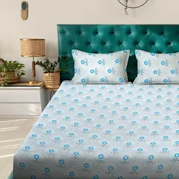 Klotthe Blue Floral Printed 400 TC Cotton King Bedsheet Set 2.50 m x 2.25 m image 4