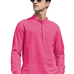 Navkanj Band Collar Roll-Up Sleeves Short Kurta-picture-26