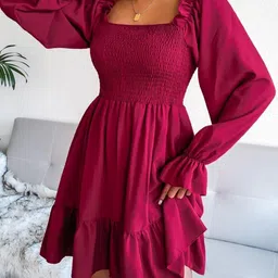 MON FASHION COLLECTION Women Bishop Sleeve A-Line Mini Dress-picture-14