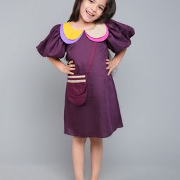 Pink Chick Colourblocked Puff Sleeve A-Line Dress-picture-17