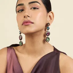 Isharya Seafoam 18Kt Gold Plated Crystals Studded Contemporary Drop Earrings-picture-54