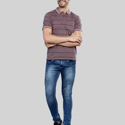 BE POSITIVE Men Striped Polo Collar T-shirt image 5