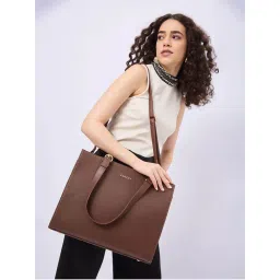 FARGO Selene Brown Tote Bag 16' Inch Laptop Compartment with Detachable Strap (S)-image-5