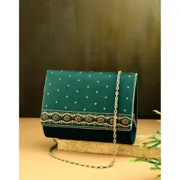 fabindia fashion Fabindia Green Silk Blend Clutch (S) image 2