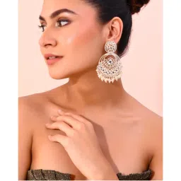 VOJ Gold Plated Kundan Contemporary Circular Chandbaali Earrings-picture-13