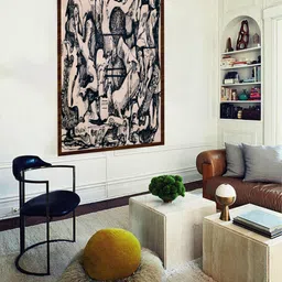 The Art House Off-White & Black Abstract Painting Framed Wall Art-picture-10