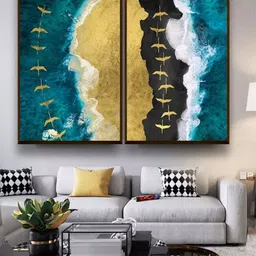 The Art House Blue & Golden Abstract Painting Wall Art-picture-26