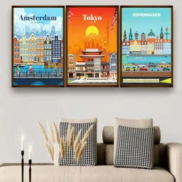 The Art House Set of 3 Blue & Orange Abstract Painting-picture-30