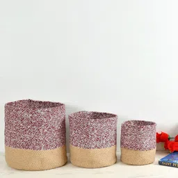 Homefab India Maroon & Brown 3 Pieces Braided Woven Cotton Planter Baskets-image-85