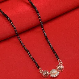 ZINU Women White & Black CZ Studded & Beaded Rose Gold Plated Mangalsutra image 1