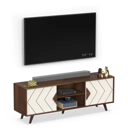 bluewud Wilbrome Mini Engineering Wood Floor Standing Tv Entertainment In Brown Maple & White Finish image 4
