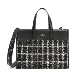 KLEIO Black Tweed Tote Hand Bag with Laptop Compartment and A Zip Closure-image-2