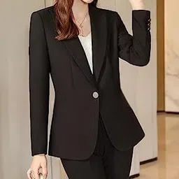 jangid fashion Cotton Blend Women's Blazer, Pant, and Inner Three-Piece Set- Suitable for Casual and Formal Wear-Black image 2